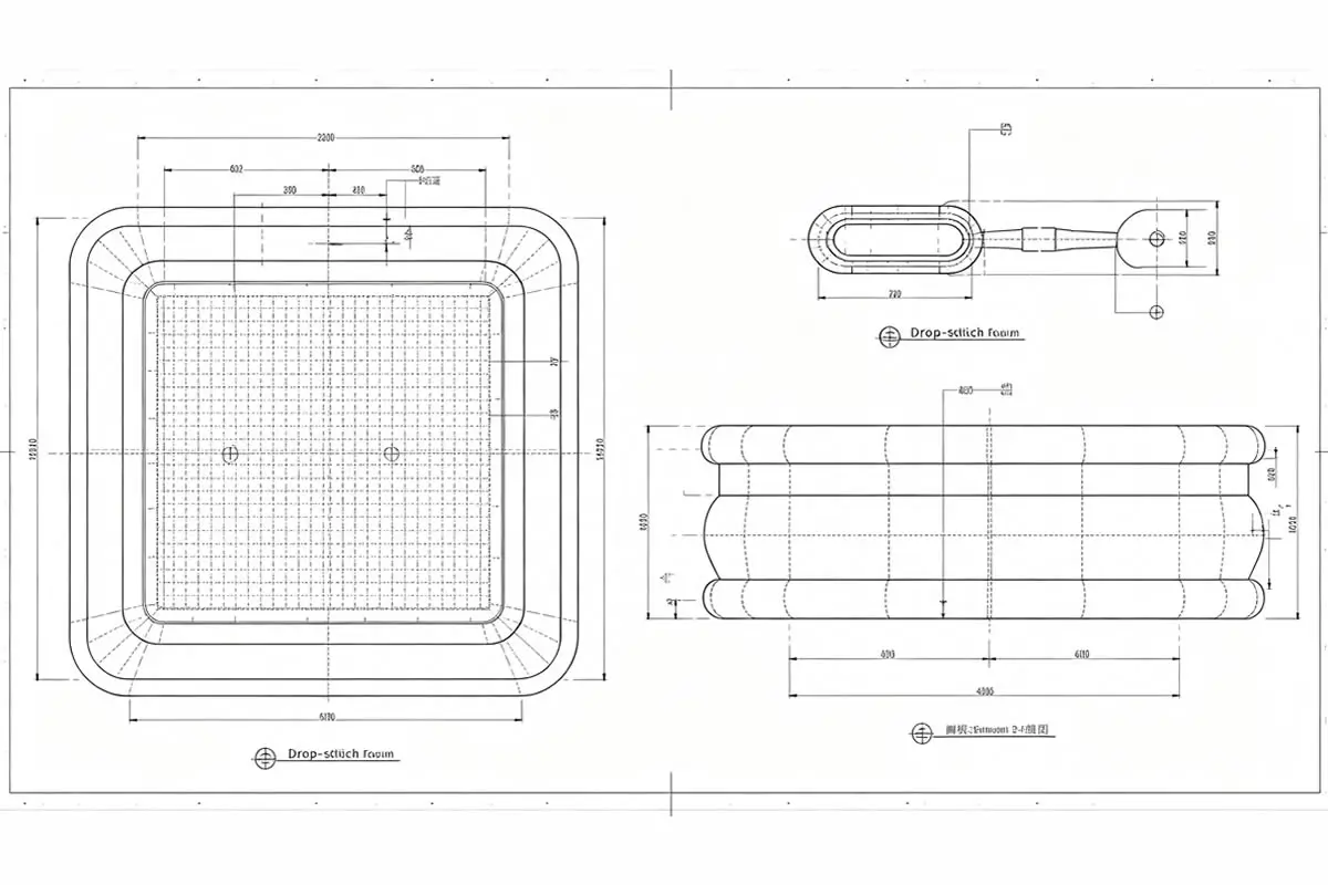 Custom drop stitch inflatable pool CAD design and engineering drawings for OEM manufacturing specifications