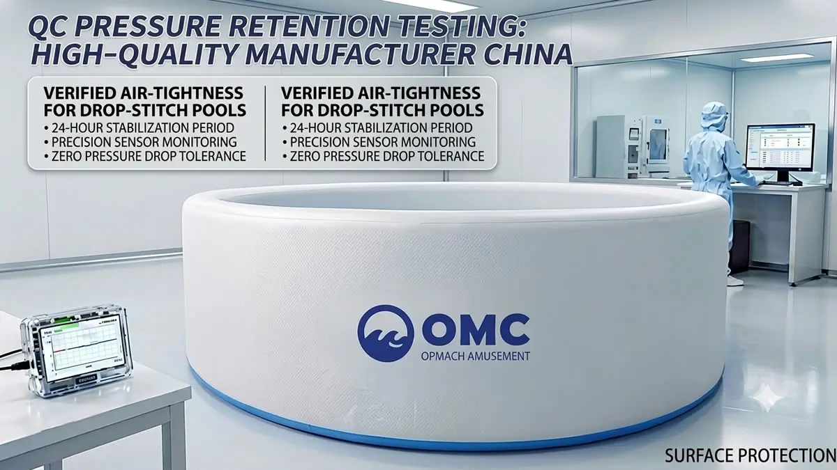 Quality control pressure retention testing at a high quality drop stitch pool manufacturer China facility