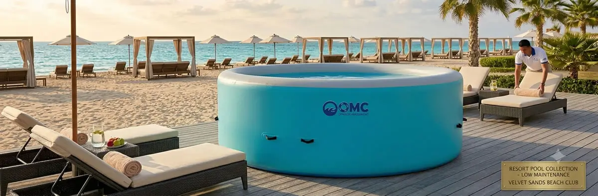Low maintenance inflatable swimming pool for resorts setup at a commercial beach club venue